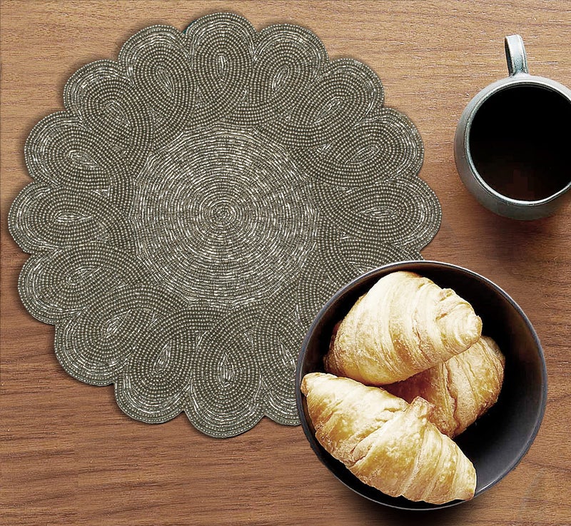 Light & Pro Lightnrpo Round Scalloped Beaded Charger Placemats - Handmade Decorative Table Placemats for Dining Table, Holiday, Wedding, Party, Kitchen & Home DÃ©cor - Handcrafted by Artisans - 13 Inch Gunmetal - Image 1